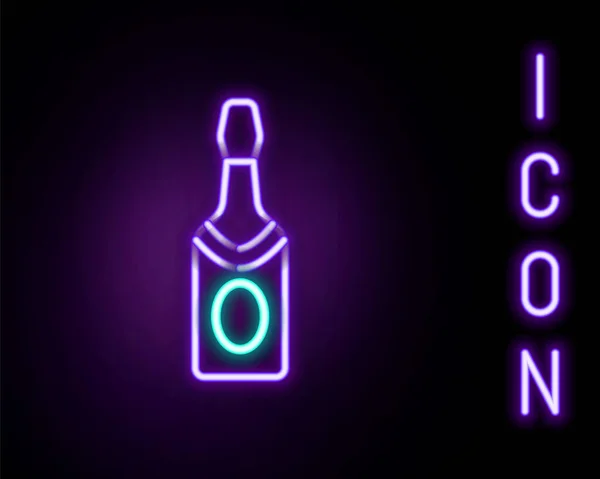Gloeiende Neon Lijn Champagne Fles Pictogram Geïsoleerd Zwarte Achtergrond Kleurrijk — Stockvector