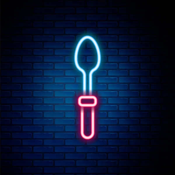 Glowing Neon Line Teaspoon Icon Isolated Brick Wall Background Cooking — Vetor de Stock
