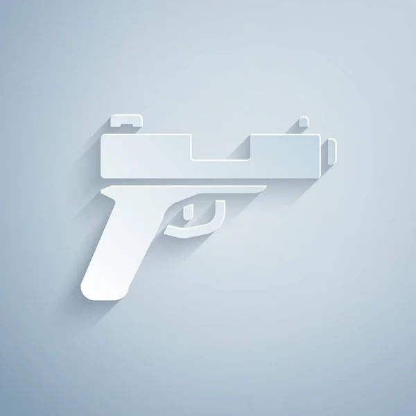Papírový Střih Pistole Nebo Pistole Ikona Izolované Šedém Pozadí Policejní — Stockový vektor