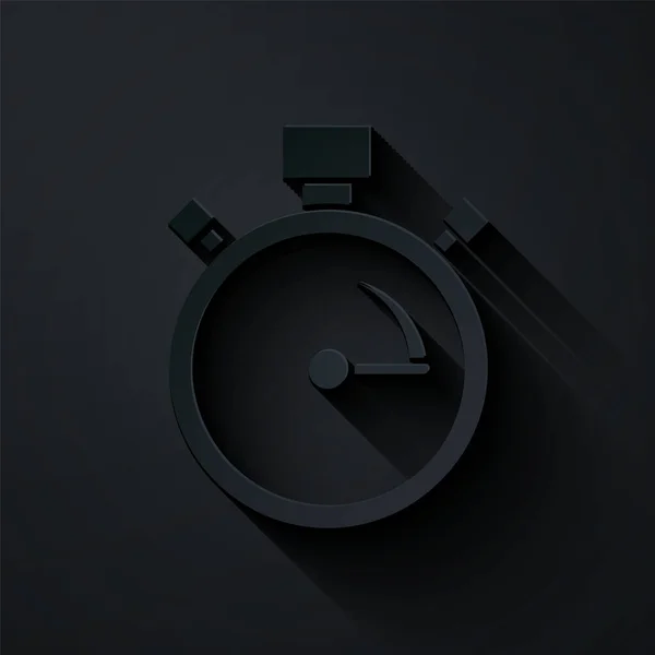 Kağıt Kesiği Kronometre Simgesi Siyah Arkaplanda Izole Edildi Zaman Göstergesi — Stok Vektör