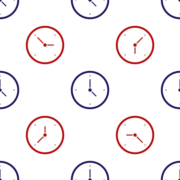 Ícone Relógio Azul Vermelho Isolado Padrão Sem Costura Fundo Branco — Vetor de Stock