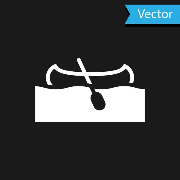 Weißes Kajak Und Paddel Symbol Isoliert Auf Schwarzem Hintergrund Kajak — Stockvektor