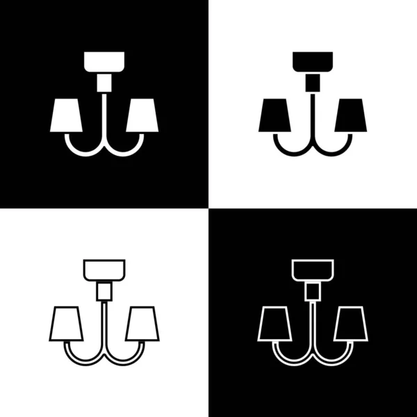 Set Chandelier Icon Isolated Black White Background Vector — Stock Vector