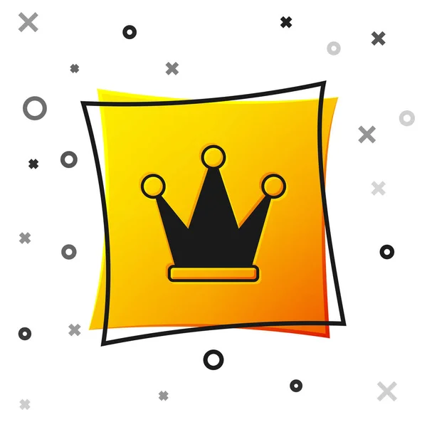 Schwarze Krone Symbol Isoliert Auf Weißem Hintergrund Gelber Quadratischer Knopf — Stockvektor