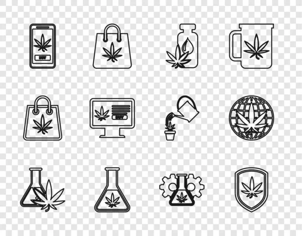 Set Baris Uji Tabung Dengan Ganja Shield Dan Marijuana Atau - Stok Vektor