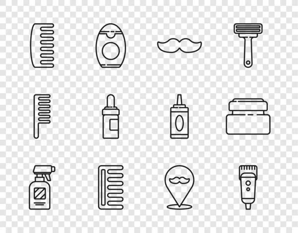 Set Linie Friseurpistole Sprühflasche Elektrische Haarschneidemaschine Oder Rasierer Schnurrbart Haarbürste — Stockvektor