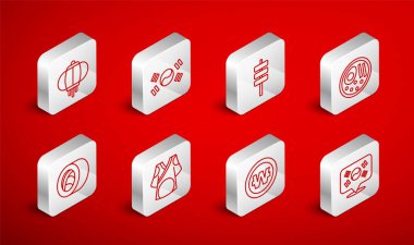 Güney Kore bayrak hattı Tokyo Pokki Ramen madeni para feneri Kimono ve Sushi ikonu kazandı. Vektör.