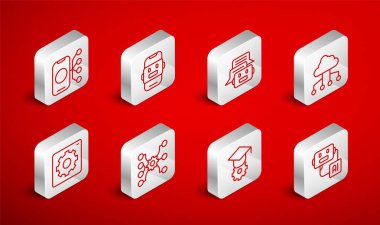 Çizgiyi ayarla Yapay Zeka Robotu Sohbet Ağı Bulut Bağlantısı Mezuniyet Kapsülü Ağları ve Bilgisayar Ağı arayüzü simgesi. Vektör.