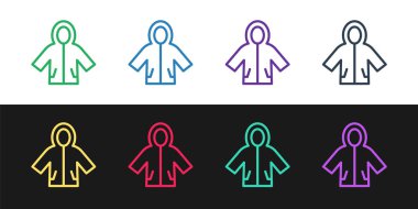 Çizgi çizgisi Yağmurluk simgesi siyah beyaz arkaplanda izole edildi. Vektör