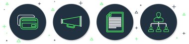 Megaphone, Document, Credit card ve Referans pazarlama simgesini ayarla. Vektör