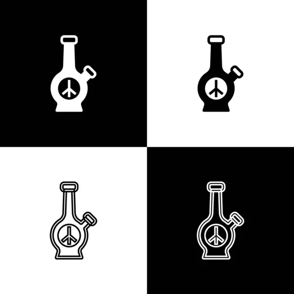 Set Glass Bong Smoking Marijuana Cannabis Icon Isolated Black White — стоковый вектор