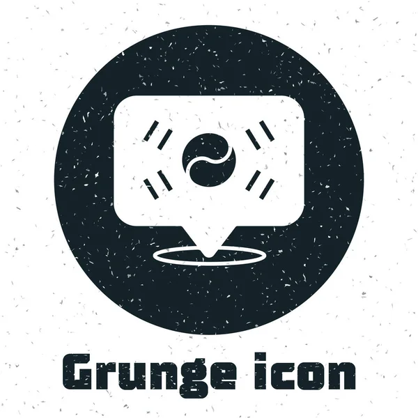 Grunge Plats Sydkorea Ikon Isolerad Vit Bakgrund Monokrom Vintage Teckning — Stock vektor