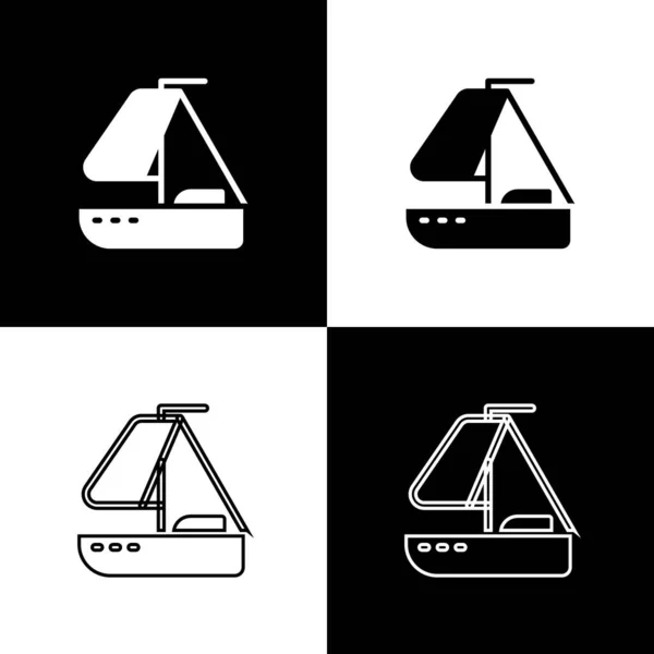 Set Yacht Segelboot Oder Segelschiff Symbol Isoliert Auf Schwarz Weißem — Stockvektor