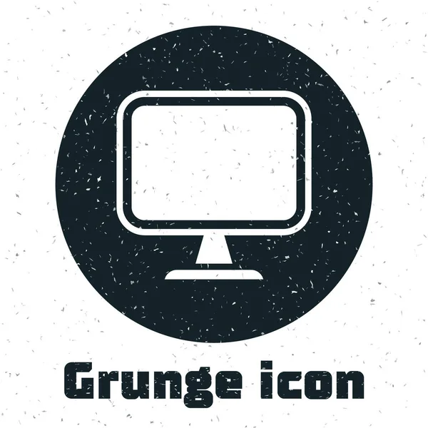 Grunge Ícone Tela Monitor Computador Isolado Fundo Branco Dispositivo Electrónico — Vetor de Stock