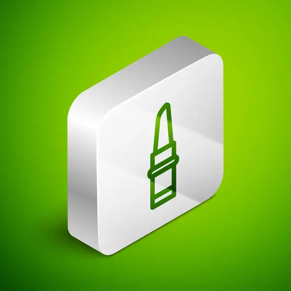 Isometrische Lijn Lipstick Pictogram Geïsoleerd Groene Achtergrond Zilveren Vierkante Knop — Stockvector