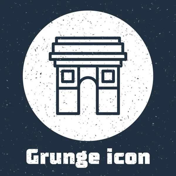 Grunge Line Triumphbogen Ikone Isoliert Auf Grauem Hintergrund Wahrzeichen Von — Stockvektor