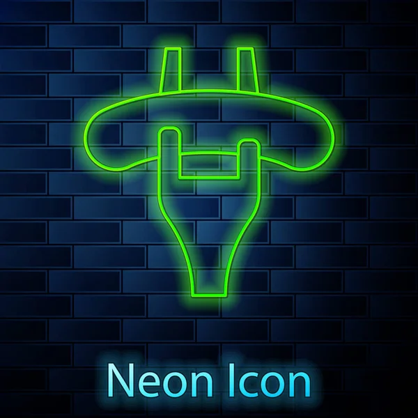Glödande Neon Linje Korv Gaffel Ikonen Isolerad Tegel Vägg Bakgrund — Stock vektor