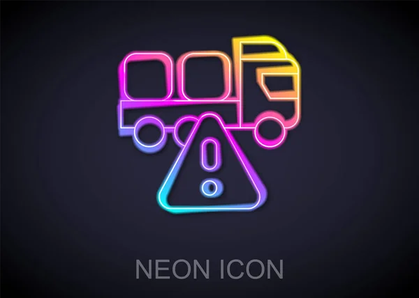 Glödande Neon Line Stoppa Leverans Lastbil Fordon Ikonen Isolerad Svart — Stock vektor