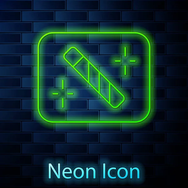Glödande Neon Line Foto Retuschering Ikon Isolerad Tegel Vägg Bakgrund — Stock vektor