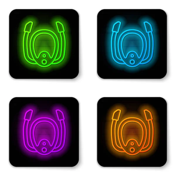 Glowing Neon Line Diving Mask Snorkel Icon Isolated White Background — Stock Vector