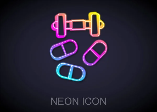 Žhnoucí Neonová Linie Sportovní Dopingy Anabolické Drogy Činkou Ikony Izolované — Stockový vektor