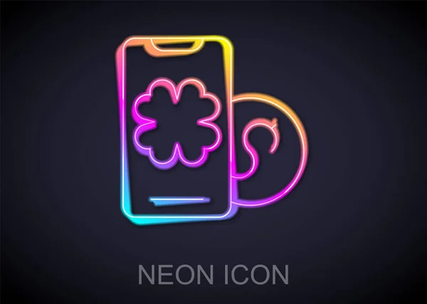 Glödande Neon Line Online Poker Bord Spel Ikon Isolerad Svart — Stock vektor