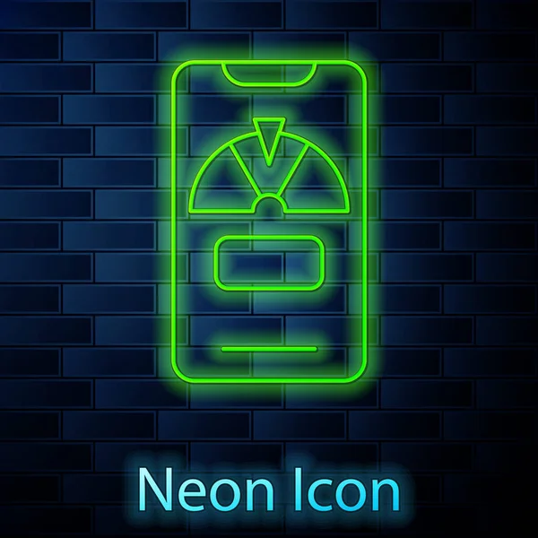 Glödande Neon Line Lyckohjul Telefon Ikon Isolerad Tegelvägg Bakgrund Vektor — Stock vektor