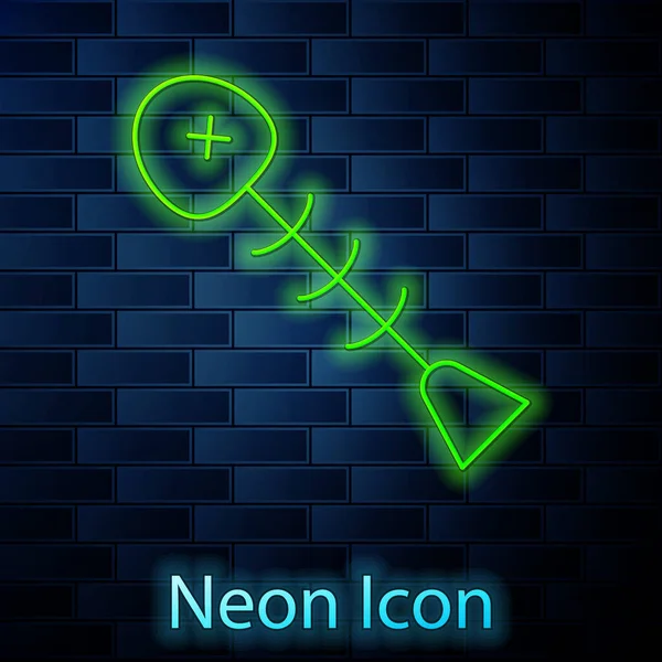 Žhnoucí Neonová Čára Ikona Mrtvé Ryby Izolované Pozadí Cihlové Stěny — Stockový vektor