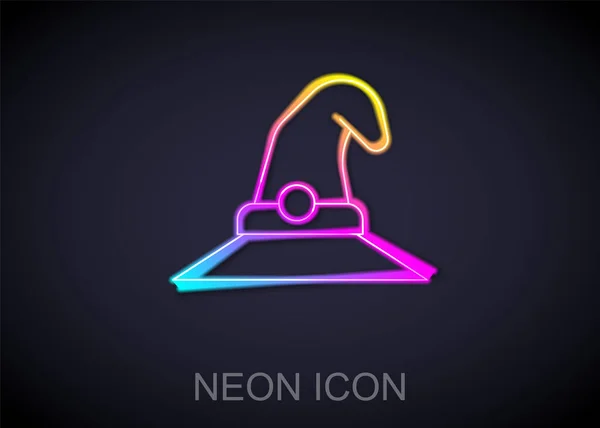 Glödande Neon Linje Häxhatt Ikon Isolerad Svart Bakgrund Glad Halloweenfest — Stock vektor