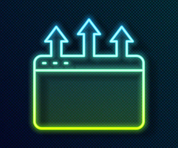 Parlayan neon hattı Tarayıcı pencere simgesi siyah arkaplanda izole edildi. Vektör