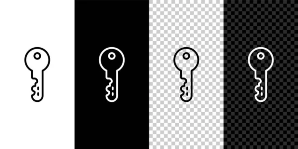 Set Line House Key Icon Isoliert Auf Schwarz Weißem Transparentem — Stockvektor