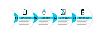 Süt için kağıt paketi, Stereo hoparlörü, Hoparlör ve Batarya simgesi hazırla. Vektör