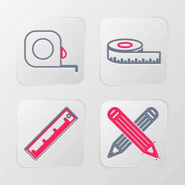 Çizgiyi aşan kalem, cetvel, mezura ve rulet inşaat ikonu. Vektör