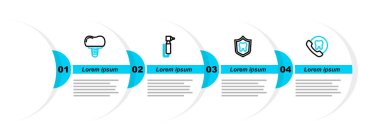 Online diş bakımı, diş koruma, diş matkabı ve implant ikonu ayarla. Vektör