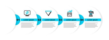 Hattı ayarla. Kahve fincanı, el yapımı kahve öğütücüsü, kağıt filtresi ve fasulye ikonlu konum. Vektör