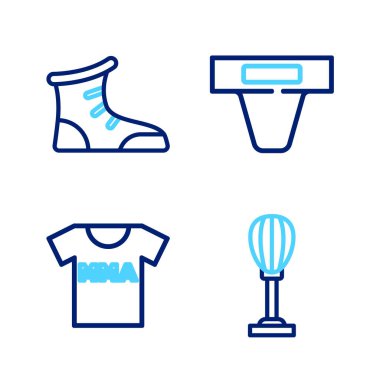 Sıralı Kum Torbası, Dövüş Kulübü MMA 'lı tişört, Kasık koruması ve Spor Boks Ayakkabısı ikonu. Vektör