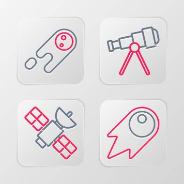 Kuyrukluyıldız, uydu, teleskop ve simge hızla düşüyor. Vektör