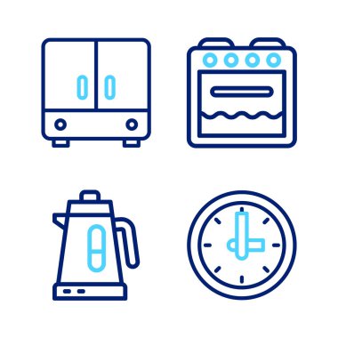 Saat, elektrikli çaydanlık, fırın ve gardırop simgesini ayarla. Vektör