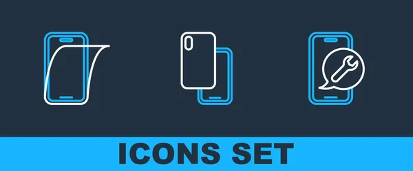 Set Line Mobile Service Glass Screen Protector Smartphone Icon Vector — Stock Vector