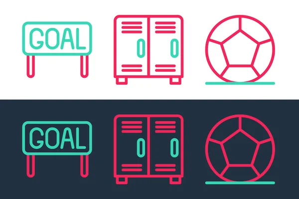 Setzen Sie Die Linie Fußball Ball Tor Fußball Und Umkleidekabinen — Stockvektor
