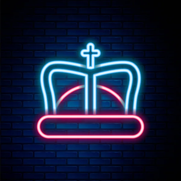 Leuchtende Neon Linie Königskrone Symbol Isoliert Auf Backsteinwand Hintergrund Buntes — Stockvektor