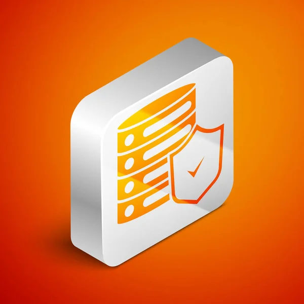 Izometrický Server Ikonou Štítu Izolovanou Oranžovém Pozadí Ochrana Před Útoky — Stockový vektor