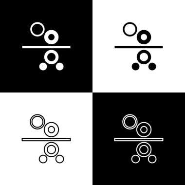 Siyah ve beyaz arkaplanda izole edilmiş bir baskı simgesinin kağıt rulosunu ayarla. Vektör.