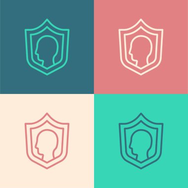 Popüler sanat çizgisi Hayat Sigortası. Renk arkaplanında kalkan simgesi var. Güvenlik, güvenlik, koruma, konsept koruma. Vektör..