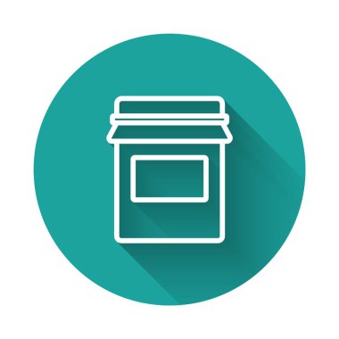 Uzun gölgeli beyaz çizgi reçel kavanozu ikonu. Yeşil daire düğmesi. Vektör.