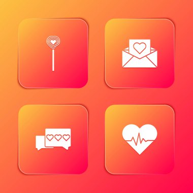 Lollipop 'u, Valentine' ın kalbiyle Zarfı ve Kalp Atış ikonunu hazırla. Vektör.