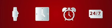 Smartwatch, Clock, Alarm saatini ve 24 saat simgesini ayarla. Vektör.