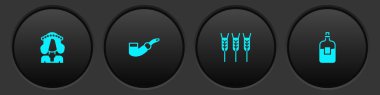 Set Ukraynalı kadın, pipo, buğday ve votka ikonu. Vektör.