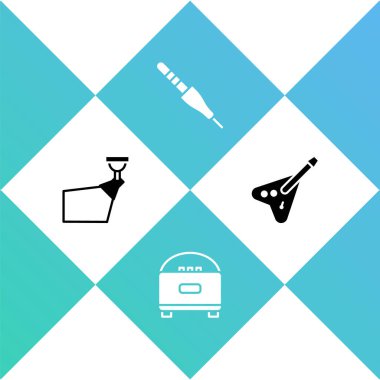 Spot ışıkları, stereo hoparlör, sesli kriko ve elektro gitar ikonu. Vektör.