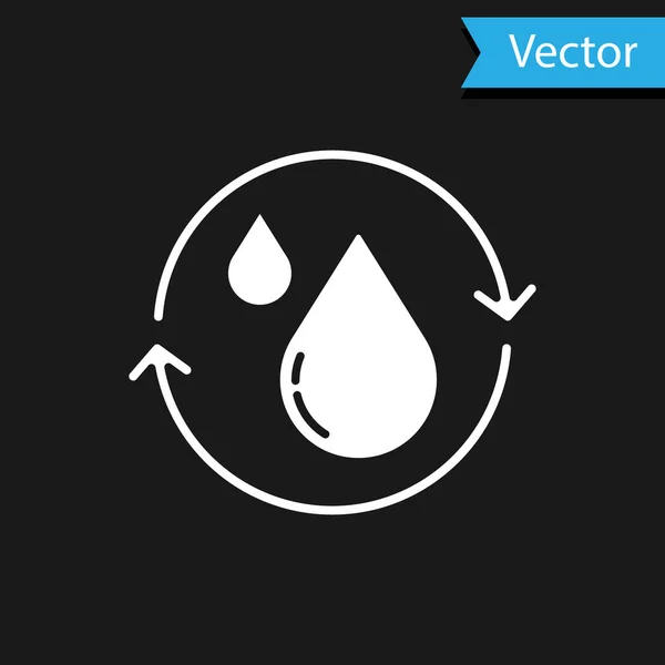 White Recycle Clean Aqua Icon Isoliert Auf Schwarzem Hintergrund Wassertropfen — Stockvektor